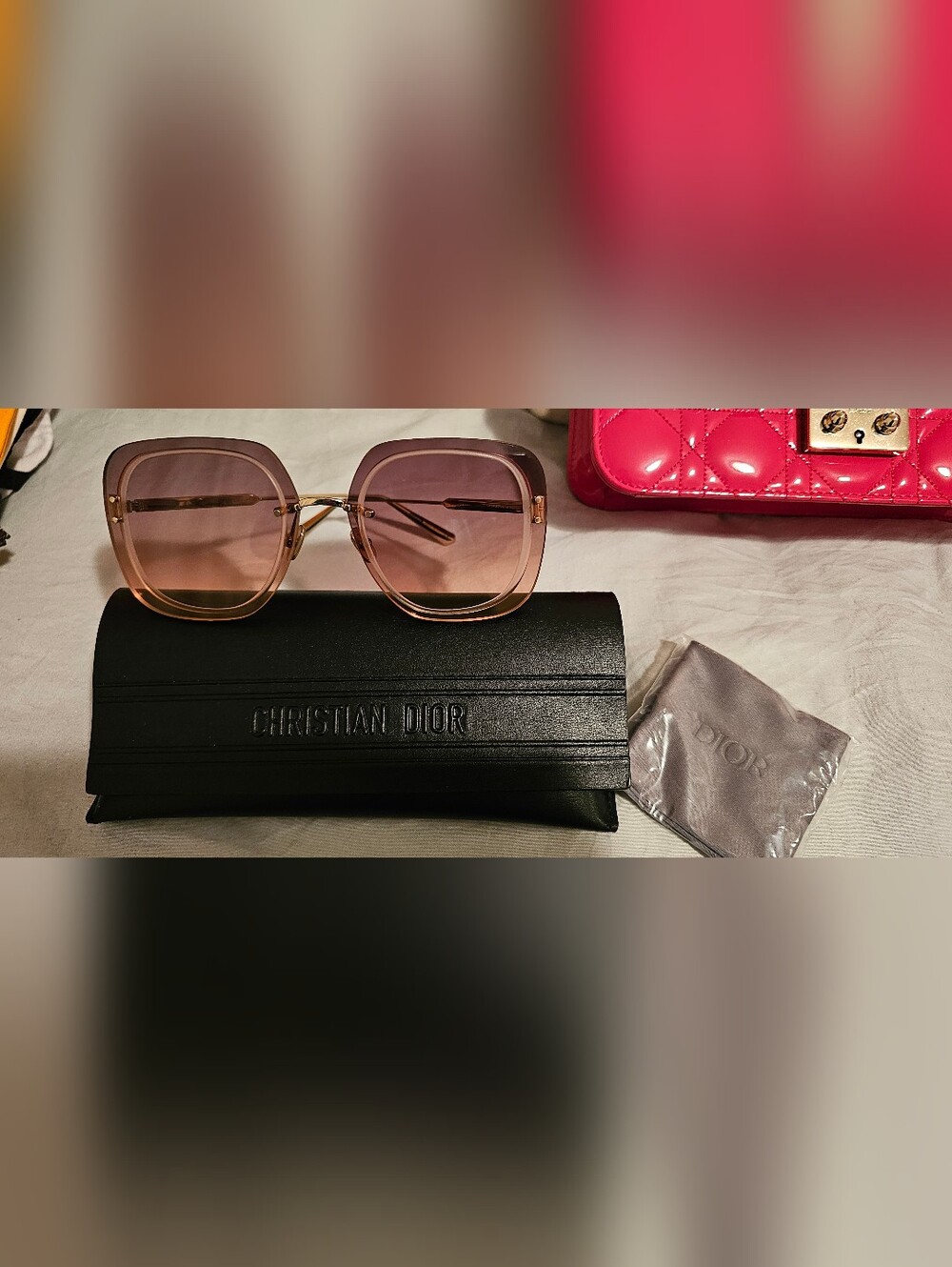 Dior Women's Pink Gradient Square Sunglasses with Gold Accents